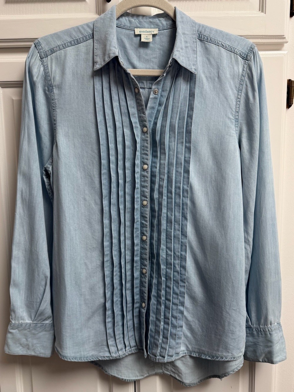 Sundance Tessa 100% Tencel Light Chambray Pearl Snap Front Shirt Size Small